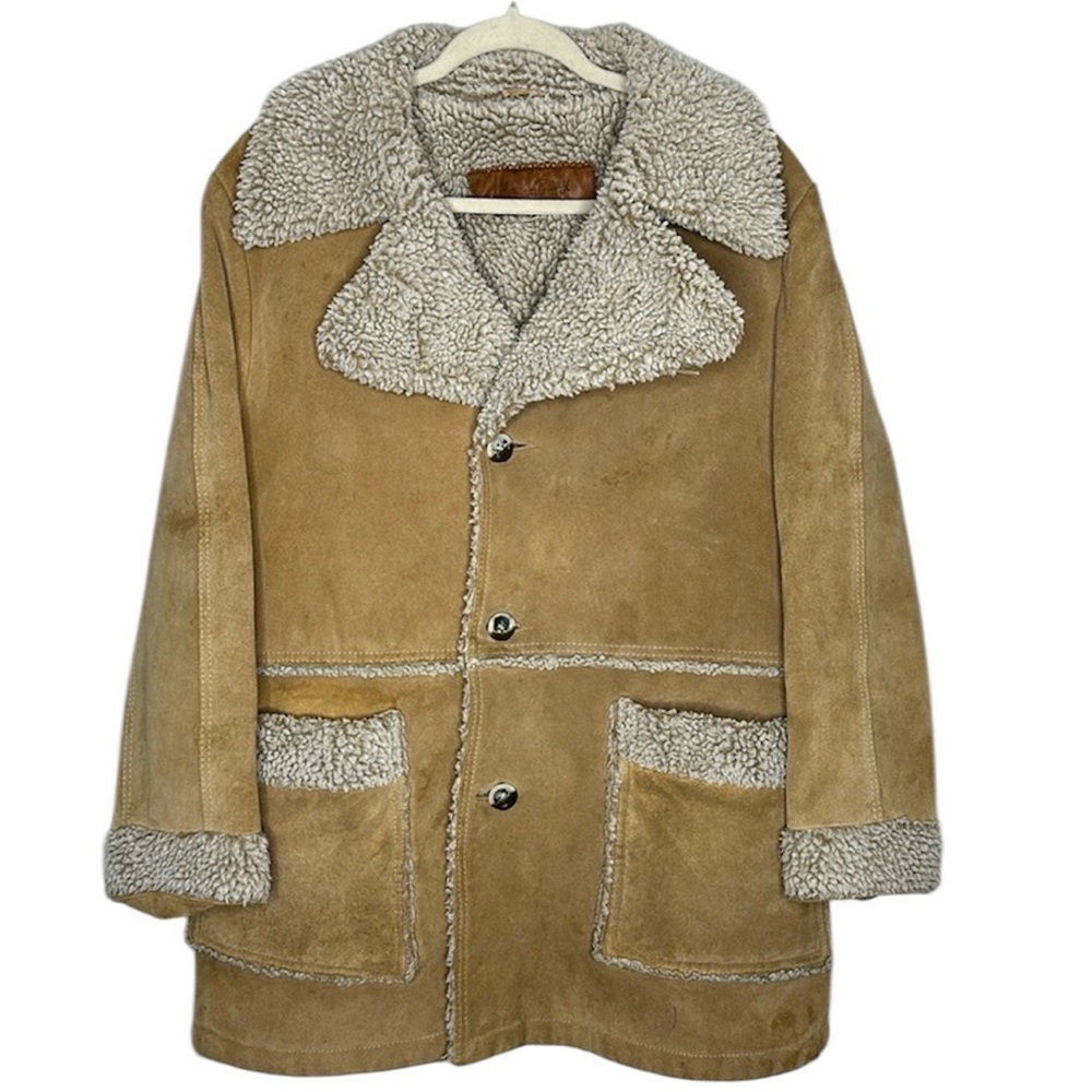 William Barry Vintage Sherpa Lined Tan Suede Leather Jacket Mens Size 44